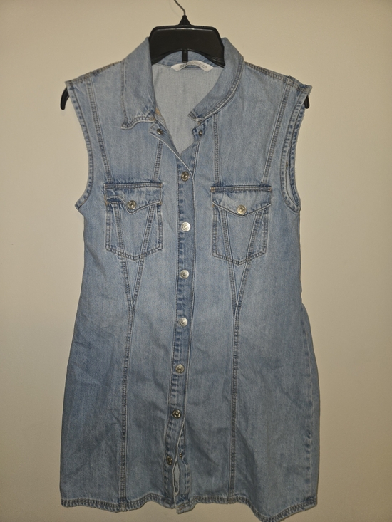 Zara Dresses & Skirts - Womens Zara Light Blue Denim Dress With Functional Buttons Size Large